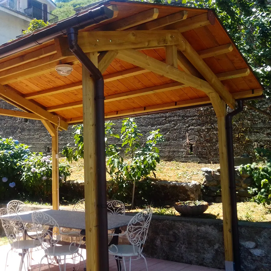 Onlywood Gazebo in Legno impregnato TIP 4 x 4,8 Tetto Antivento - Personalizzabile-48205