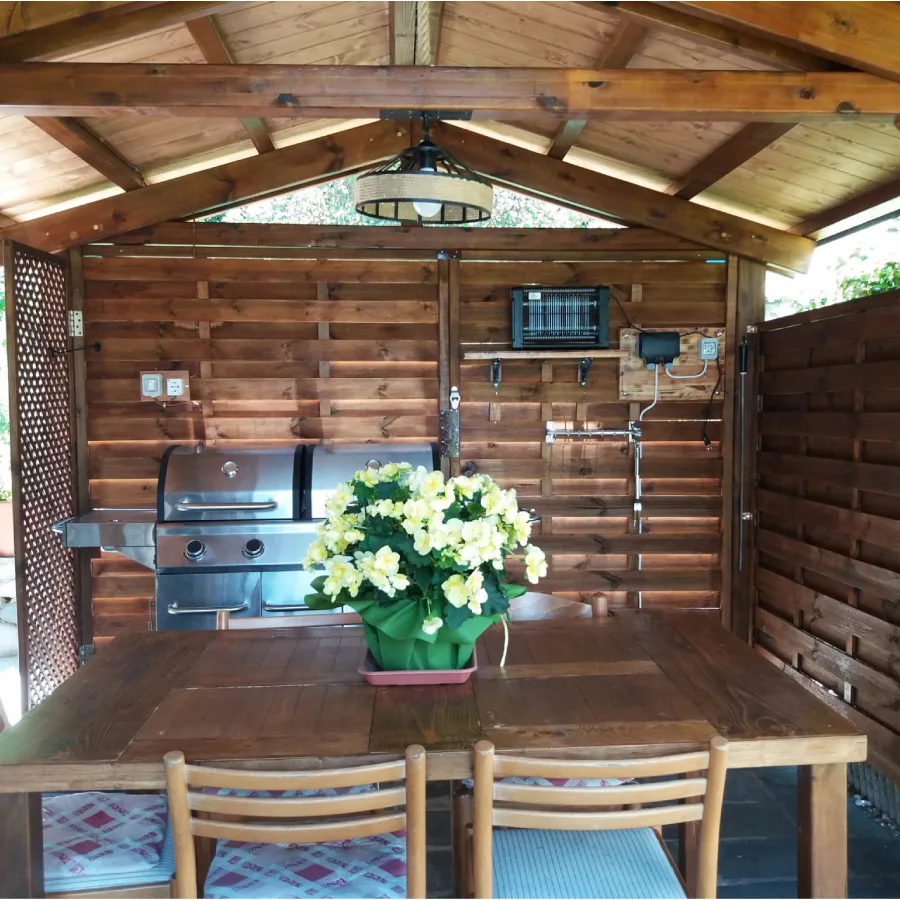 Onlywood Gazebo in Legno impregnato TIP 4 x 4,8 Tetto Antivento - Personalizzabile-48001