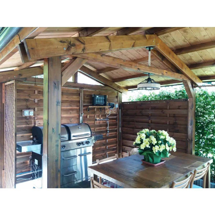 Onlywood Gazebo in Legno impregnato TIP 4 x 4,8 Tetto Antivento - Personalizzabile-48002