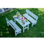 Set CADICE Tavolo + 2 Panche Arredo da Esterno in Legno Bianco-0