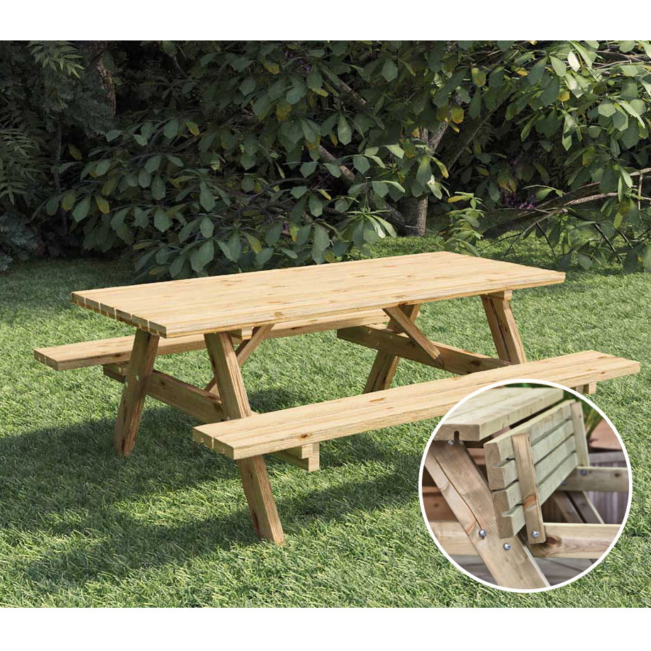 Onlywood Tavolo Picnic in Legno 180 x 163 cm - con Panche Pieghevoli-0