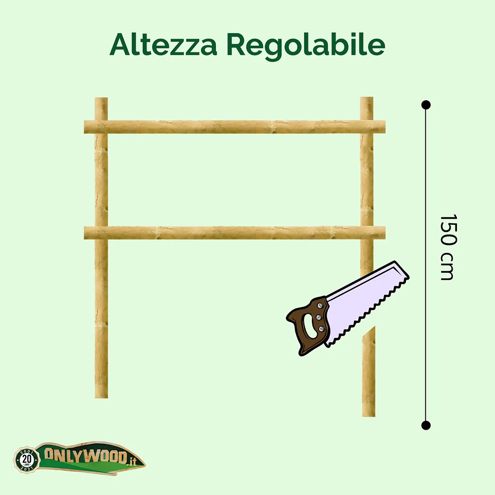 Onlywood Staccionata Valdostana a mezzi pali in Pino Certificato (L 150cm x H 150cm) - Modulo iniziale con 2 piantoni-49022