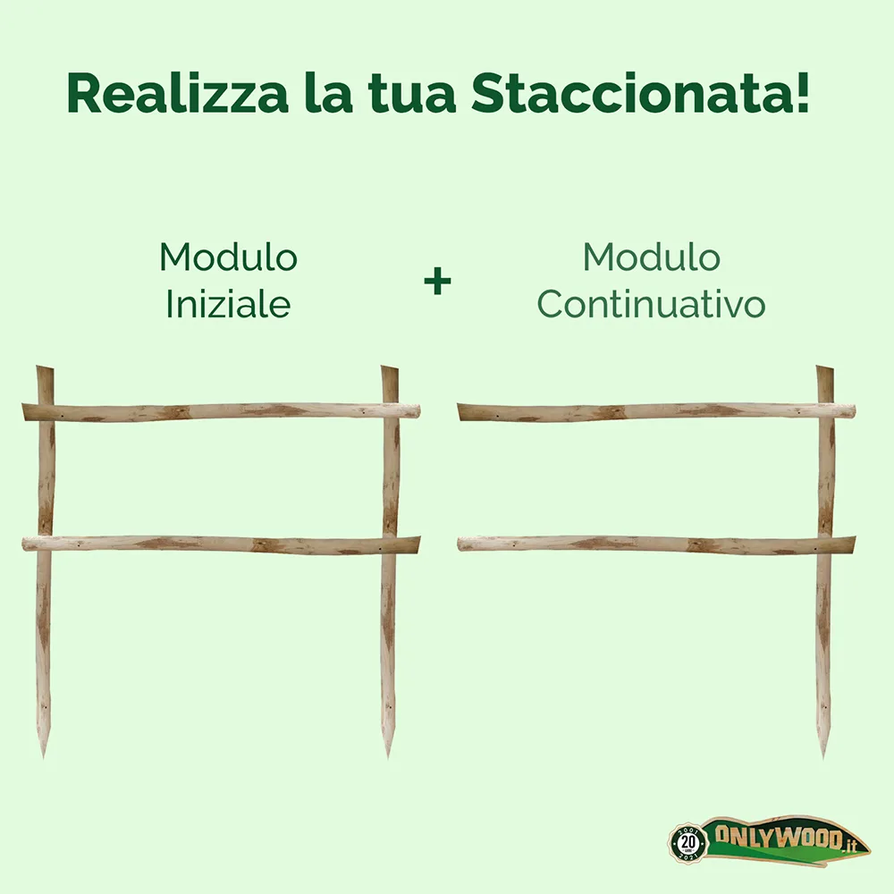 Onlywood Staccionata Valdostana a mezzi pali in Castagno scortecciato (L 150cm x H 150cm) - Modulo iniziale con 2 piantoni-49095