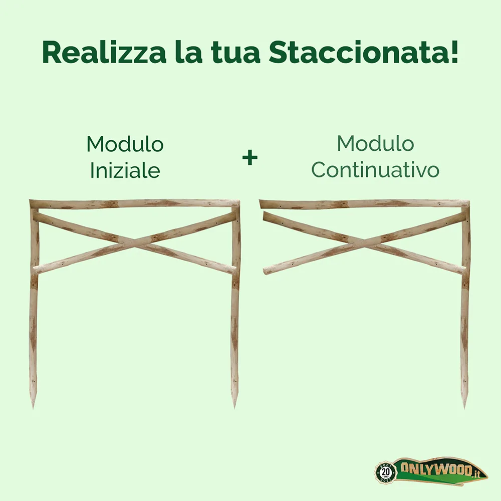 Onlywood Staccionata Croce S. Andrea in Castagno scortecciato (dimensioni L 150cm x H 150cm) - Modulo Iniziale con 2 piantoni-48936