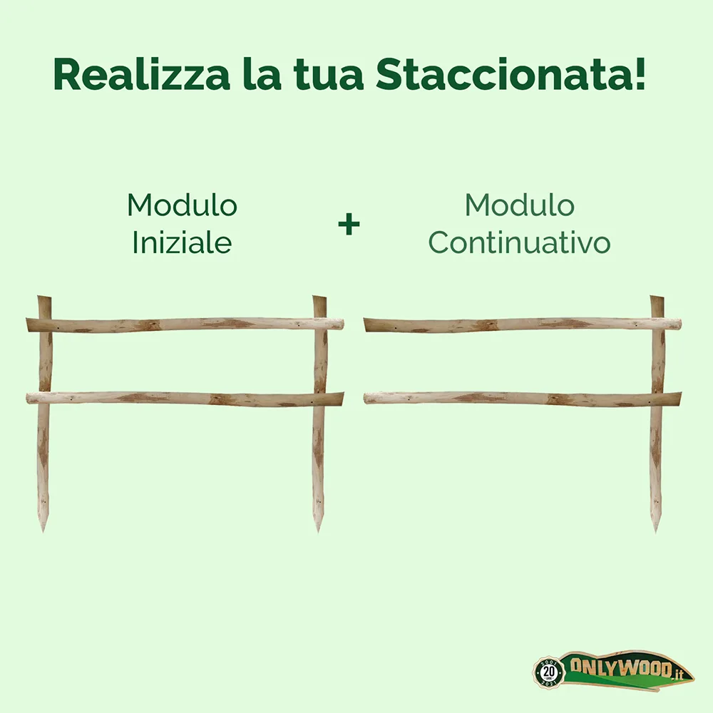 Onlywood Staccionata Valdostana a mezzi pali in Castagno scortecciato (L 200cm x H 150cm) - Modulo continuativo con 1 piantone-49105
