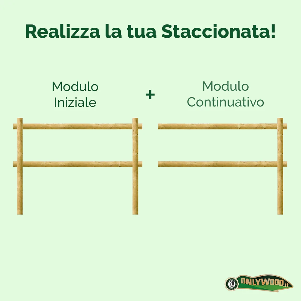 Onlywood Staccionata a 2 traverse in Pino certificato due fori (misure L 150cm x H 150cm) - Modulo iniziale con 2 piantoni-49141
