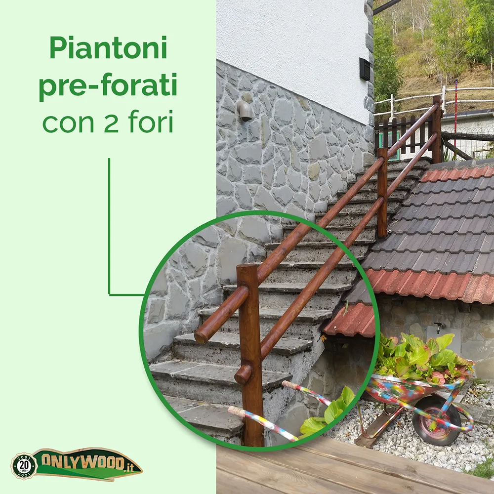 Onlywood Staccionata a 2 traverse in Pino certificato due fori (misure L 150cm x H 150cm) - Modulo iniziale con 2 piantoni-49140