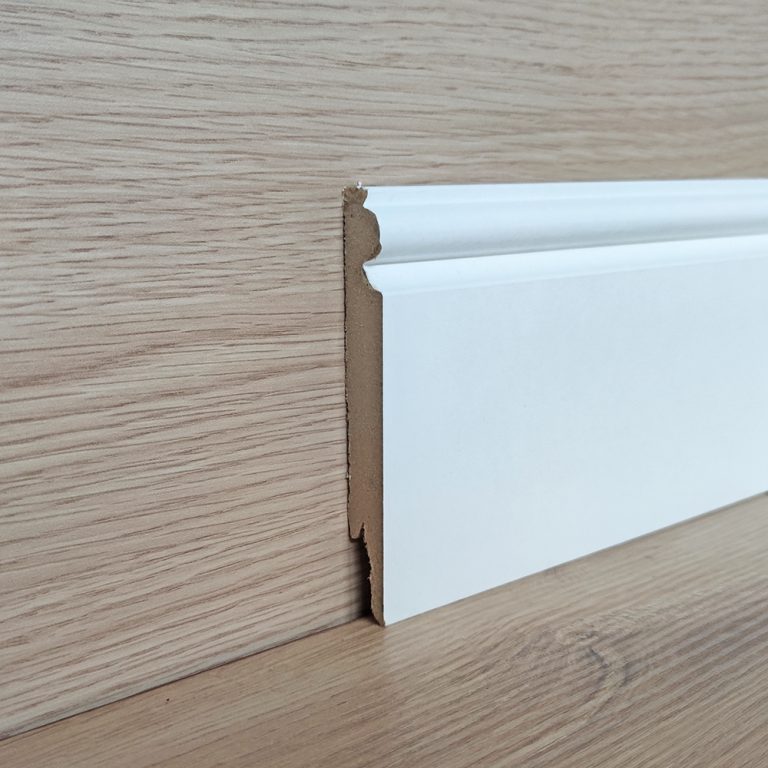 Onlywood Battiscopa MDF Bianco Ducale EVE - 14 x 120 mm - Asta da 2,4 m - Verniciabile-0