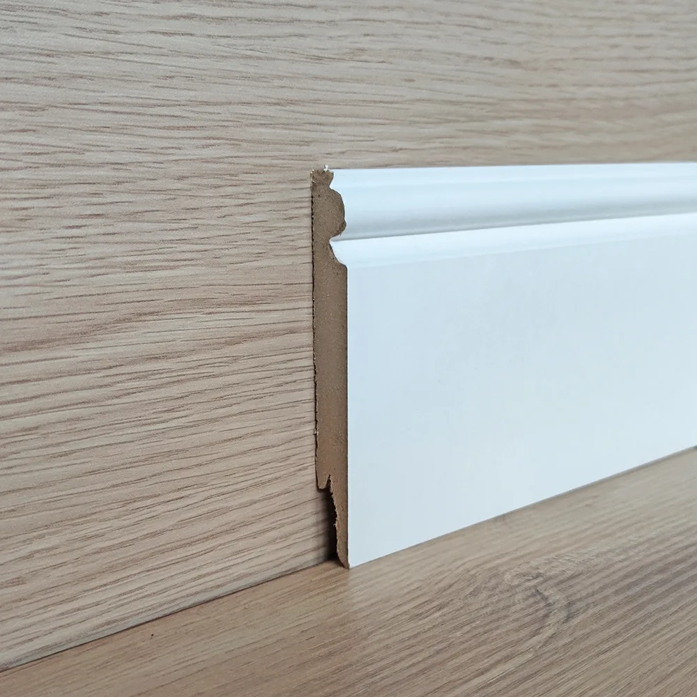 Onlywood Battiscopa MDF Bianco Ducale EVE - 14 x 120 mm - Asta da 2,4 m - Verniciabile-0