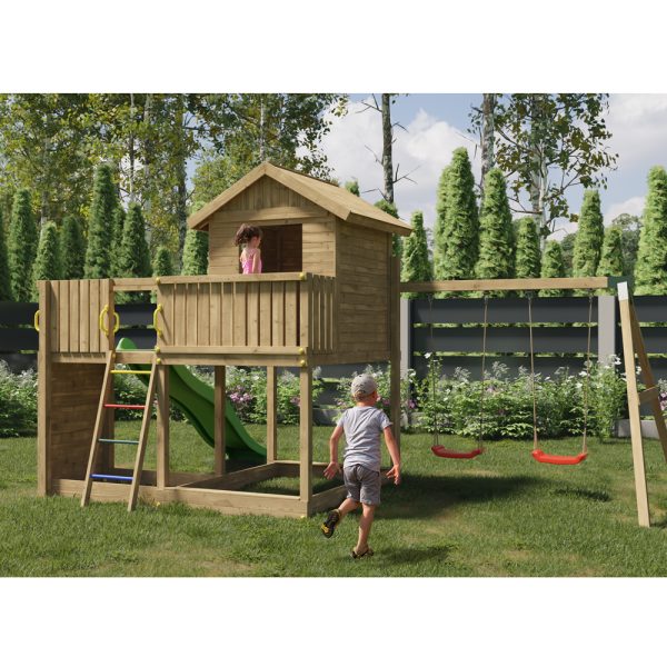 Parco Giochi in Legno Autoclavato Fungoo GALAXY L Torre con Altalene e Scivolo-0