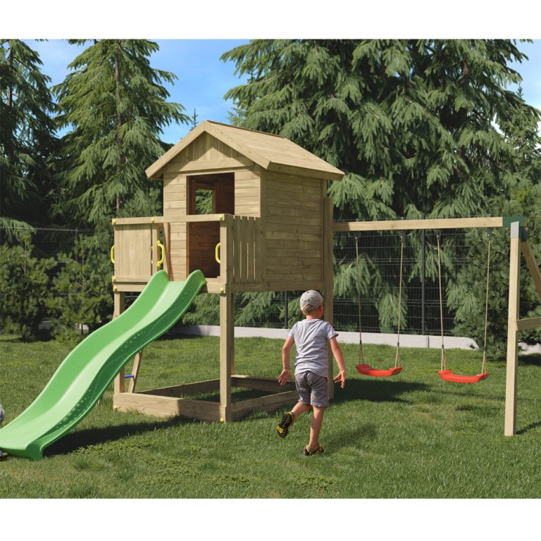 Parco Giochi in Legno Autoclavato Fungoo GALAXY S Torre con Altalene e Scivolo-0