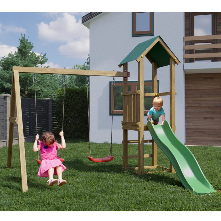 Parco Giochi in Legno Autoclavato Fungoo LUCAS Torre con Scivolo e Altalene-0