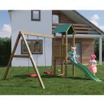 Parco Giochi in Legno Autoclavato Fungoo LUCAS Torre con Scivolo e Altalene-54095