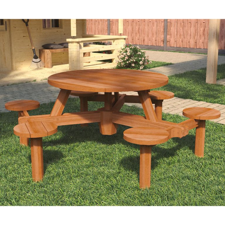 Onlywood Tavolo Picnic in Legno Tropicale HARDWOOD TONDO Ø 213 cm - Con Panche-0