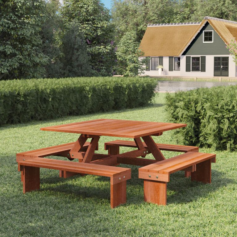 Onlywood Tavolo Picnic in Legno Tropicale HARDWOOD SQUARE 210 X 210 cm - Con Panche-0