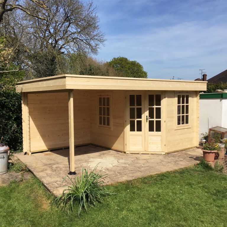 Onlywood Casetta in legno con tettoia laterale STIG 500 X 300 cm-0