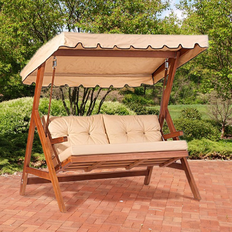 Dondolo in legno CIPRO imbottito con Cuscini e Tettuccio parasole-0