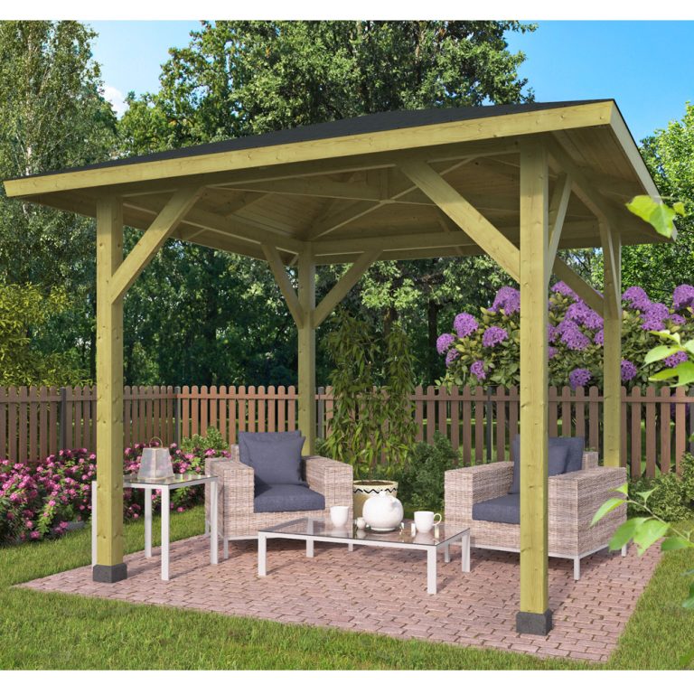 Onlywood Gazebo in Legno KIOSK Tetto in Legno 338 x 338 cm - Antivento-0