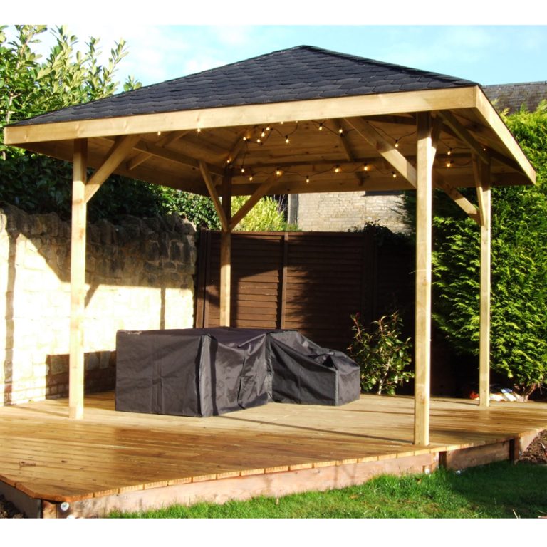 Onlywood Gazebo in Legno KIOSK ECONOMY Tetto in Legno 340 X 340 cm - Antivento-0