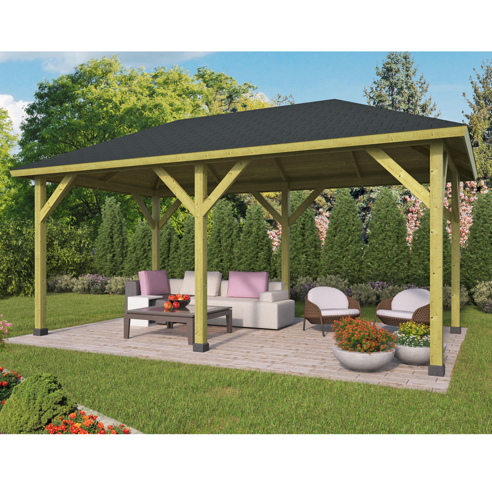 Onlywood Gazebo in Legno KIOSK Tetto in Legno 594 x 340 cm - Antivento-0