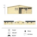 Onlywood Casetta in legno abitabile 60 Mq AZORES - 941 x 848 cm - Spessore 70 mm-55401