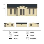 Onlywood Casetta in legno abitabile 50 Mq MULLINGAR - 850 x 790 cm - Spessore 70 mm-55473