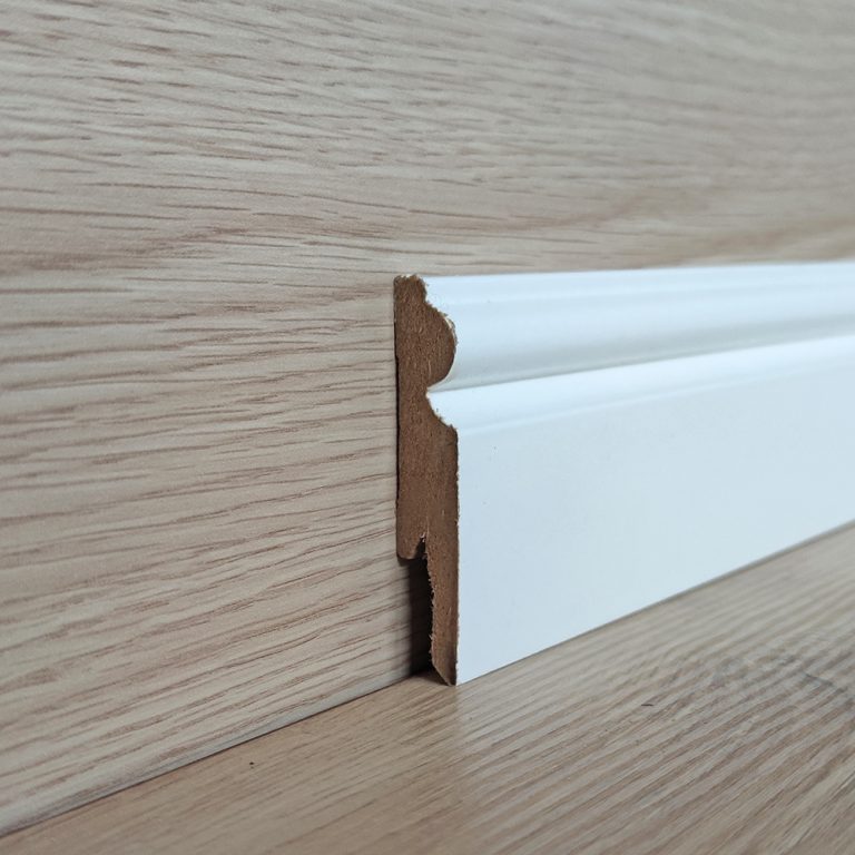 Onlywood Battiscopa MDF Bianco Ducale EVE - 14 x 75 mm - Asta da 2,4 m - Verniciabile-0