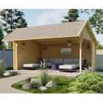 Onlywood Gazebo in Legno Chiuso THURINGER 500x350 cm con Frangivista-0