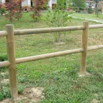 Onlywood Staccionata a 2 traverse in Pino certificato due fori (misure L150cm x H 150cm) - Modulo continuativo con 1 piantone-80750