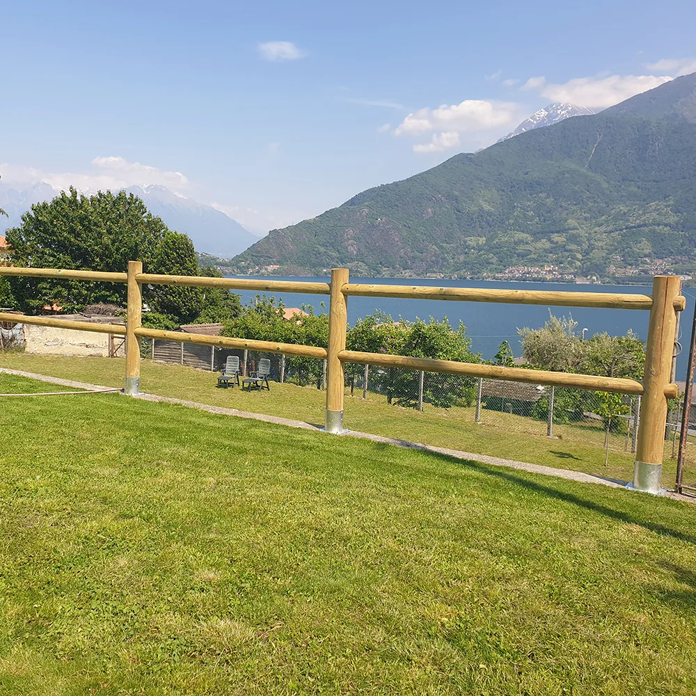 Onlywood Staccionata a 2 traverse in Pino certificato due fori (misure L150cm x H 150cm) - Modulo continuativo con 1 piantone-80753