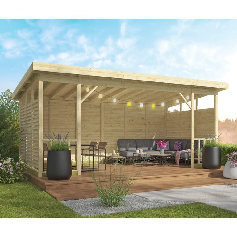 Onlywood Pergola in legno con Pareti Frangivista KRISTINA 560 X 284 x 264 cm-0