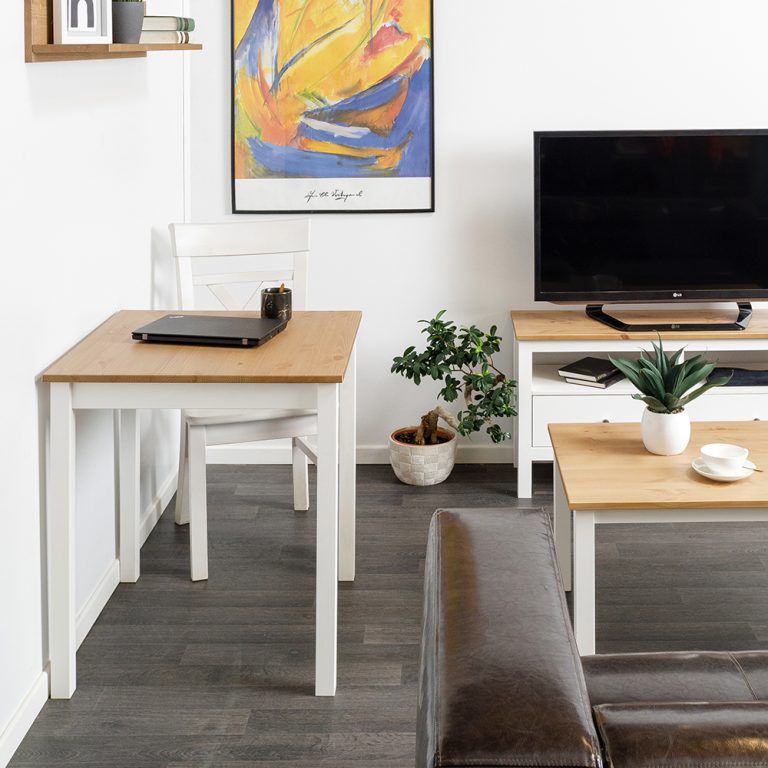 Tavolo in legno Massello Quadrato con finiture Bianche - Dimensioni 68 x 68 x 75 h. cm-0