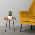 Tavolino da salotto in legno Massello di Acacia con gambe in metallo nero verniciato - Ø 38 cm x40 h. cm-88034