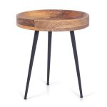 Tavolino da salotto in legno Massello di Acacia con gambe in metallo nero verniciato - Ø 38 cm x40 h. cm-0