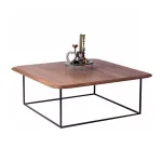 Tavolino da salotto in legno di Rovere impiallacciato con struttura in metallo nero verniciato - 100 x 100 x 40 h. cm - foto 2
