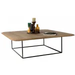 Tavolino da salotto in legno di Rovere impiallacciato con struttura in metallo nero verniciato Fumèè - 120 x 120 x 40 h. cm - foto 4