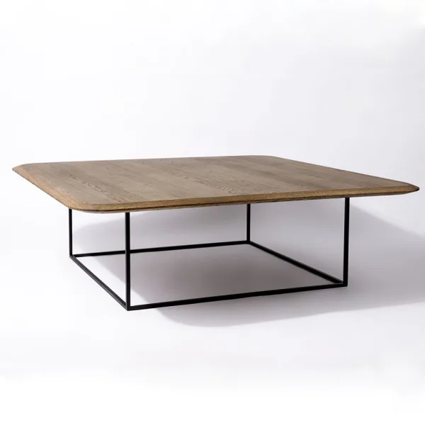 Tavolino da salotto in legno di Rovere impiallacciato con struttura in metallo nero verniciato Fumèè - 120 x 120 x 40 h. cm-0