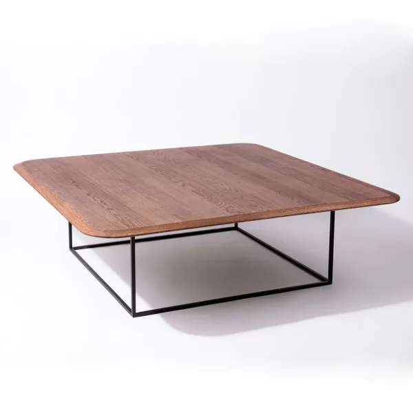 Tavolino da salotto in legno di Rovere impiallacciato con struttura in metallo nero verniciato Noce - 120 x 120 x 40 h. cm-0