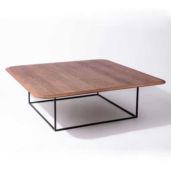 Tavolino da salotto in legno di Rovere impiallacciato con struttura in metallo nero verniciato Noce - 120 x 120 x 40 h. cm-0