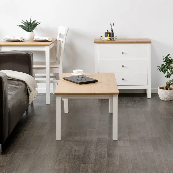 Tavolino da salotto in legno Massello con finiture Bianche - 2 Dimensioni disponibili-0