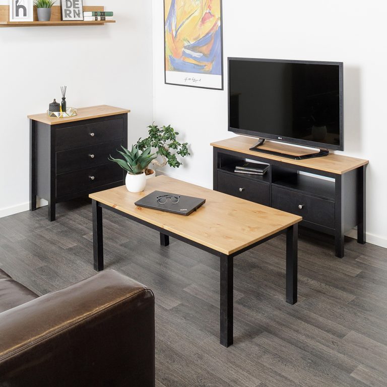 Tavolino da salotto in legno Massello con finiture Nere - 2 Dimensioni disponibili-0