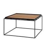 Tavolino da salotto in legno di Rovere impiallacciato con struttura in metallo nero verniciato - 80 x 80 x 44 h. cm-88040