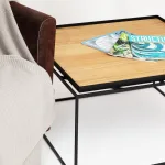 Tavolino da salotto in legno di Rovere impiallacciato con struttura in metallo nero verniciato - 80 x 80 x 44 h. cm - foto 3