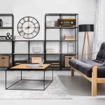 Tavolino da salotto in legno di Rovere impiallacciato con struttura in metallo nero verniciato - 80 x 80 x 44 h. cm-88042