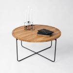 Tavolino da salotto in legno Massello di Rovere ALBERT con gambe in metallo nero verniciato - Ø 80 cm x 41 h. cm-0