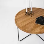 Tavolino da salotto in  Vero legno Massello di Rovere ALBERT gambe in metallo nero verniciato - Ø 80 cm x 41 h. cm - foto 2