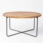 Tavolino da salotto in  Vero legno Massello di Rovere ALBERT gambe in metallo nero verniciato - Ø 80 cm x 41 h. cm - foto 3