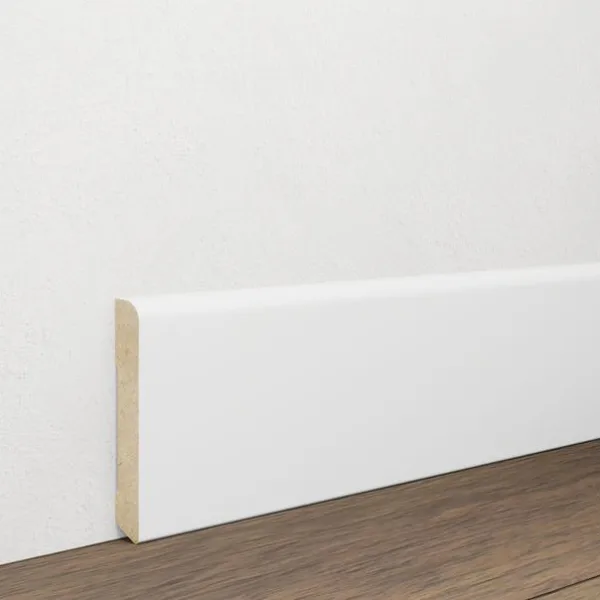 Onlywood Battiscopa Mdf Bianco Stondato - 70 x 10 mm - Asta da 2,4 Metri - Made in Italy-0
