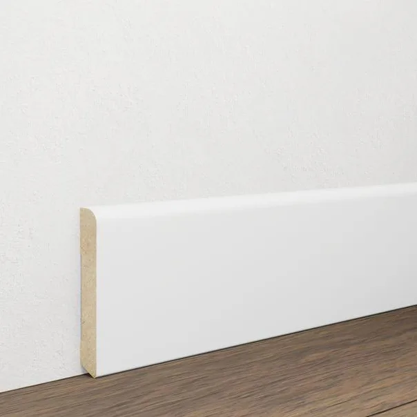 Onlywood Battiscopa Mdf Bianco Stondato - 70 x 10 mm - Asta da 2,4 Metri - Made in Italy-0