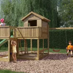 Parco Giochi in Legno Autoclavato Fungoo PLUTO Torre con Altalene e Scivolo - foto 6